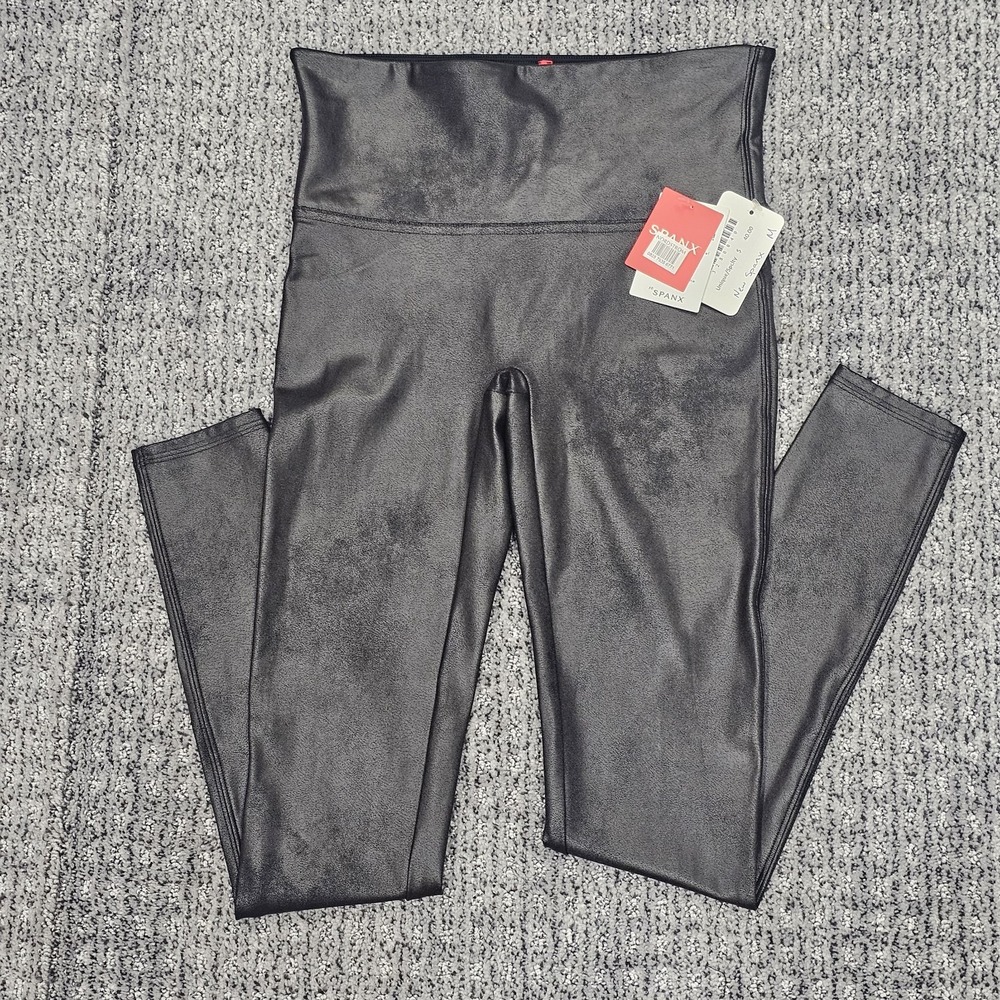 Spanx Leggings Women's M Black NWT Faux Leather Nylon Stretch